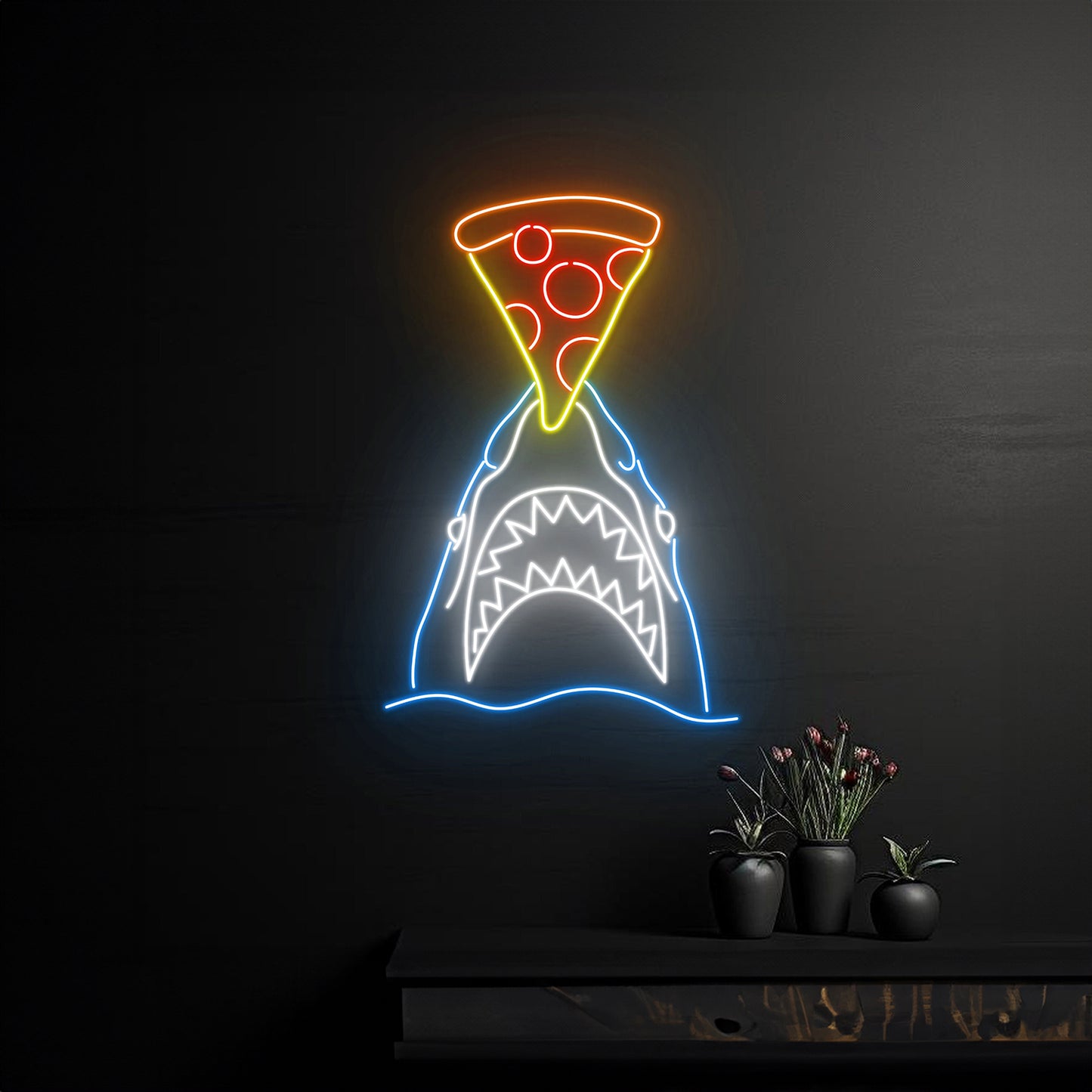 Shark Eating Pizza Neon Sign Shark Pizza Restaurant Room Wall Art Decor