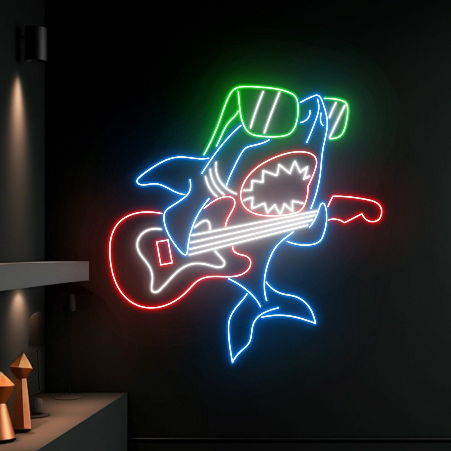 Shark Playing Guitar Led Neon Sign Sea Animal Decor | Shineneon