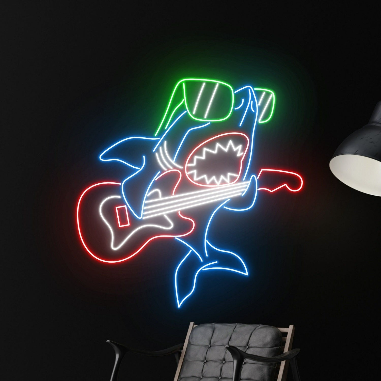 Shark Playing Guitar Led Neon Sign Sea Animal Decor - Shineneon