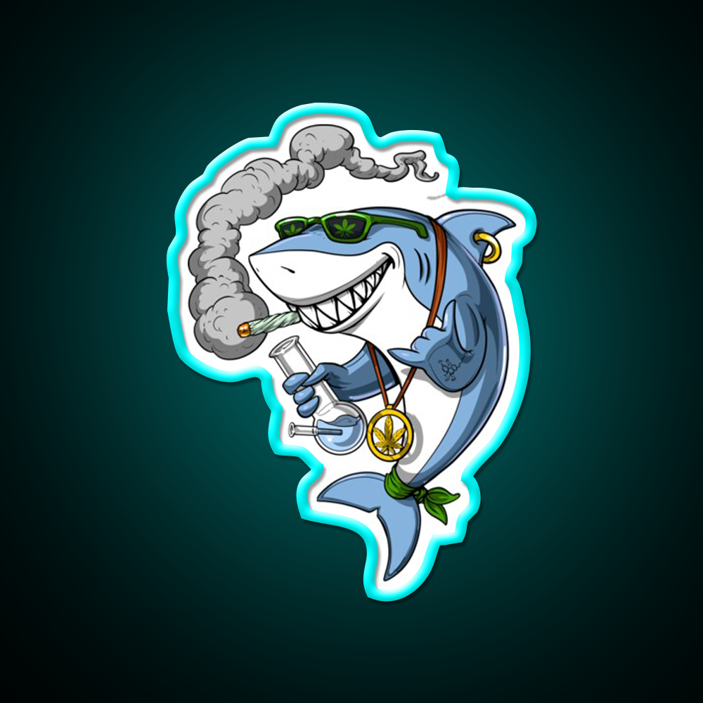 Shark Stoner Weed Hemp Inspired Green Leaf Led Neon Sign Rgb Color