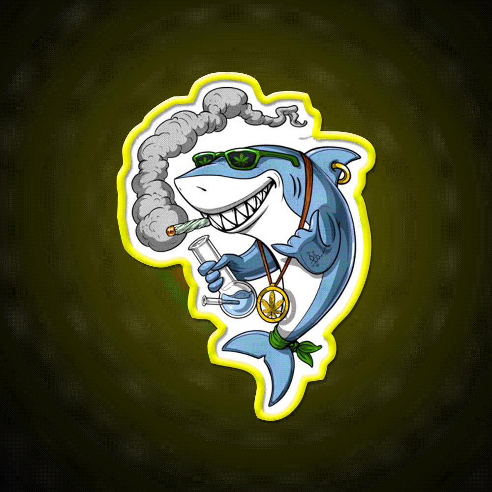 Shark Stoner Weed Hemp Inspired Green Leaf Led Neon Sign Rgb Color