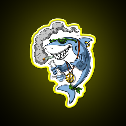 Shark Stoner Weed Hemp Inspired Green Leaf Led Neon Sign Rgb Color