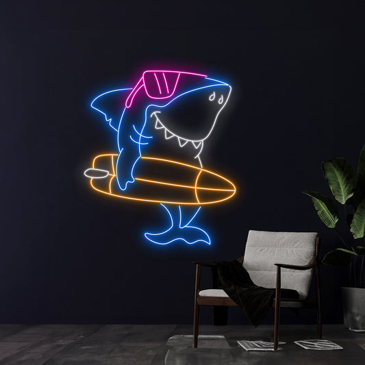 Shark Surfing Neon Sign