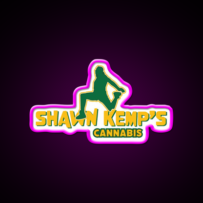 Shawn Kemps Hemp Inspired Green Leaf Led Neon Sign Rgb Color - Neon sign mounted on wall in room