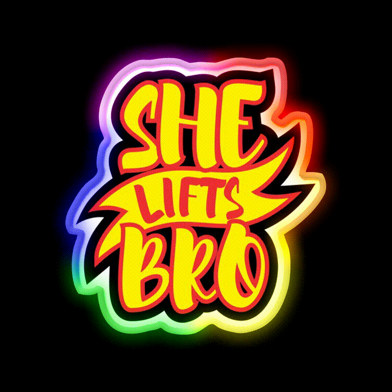 She Lifts Bro Gym Fitness Led Neon Sign Rgb Color - LED neon sign close-up detail