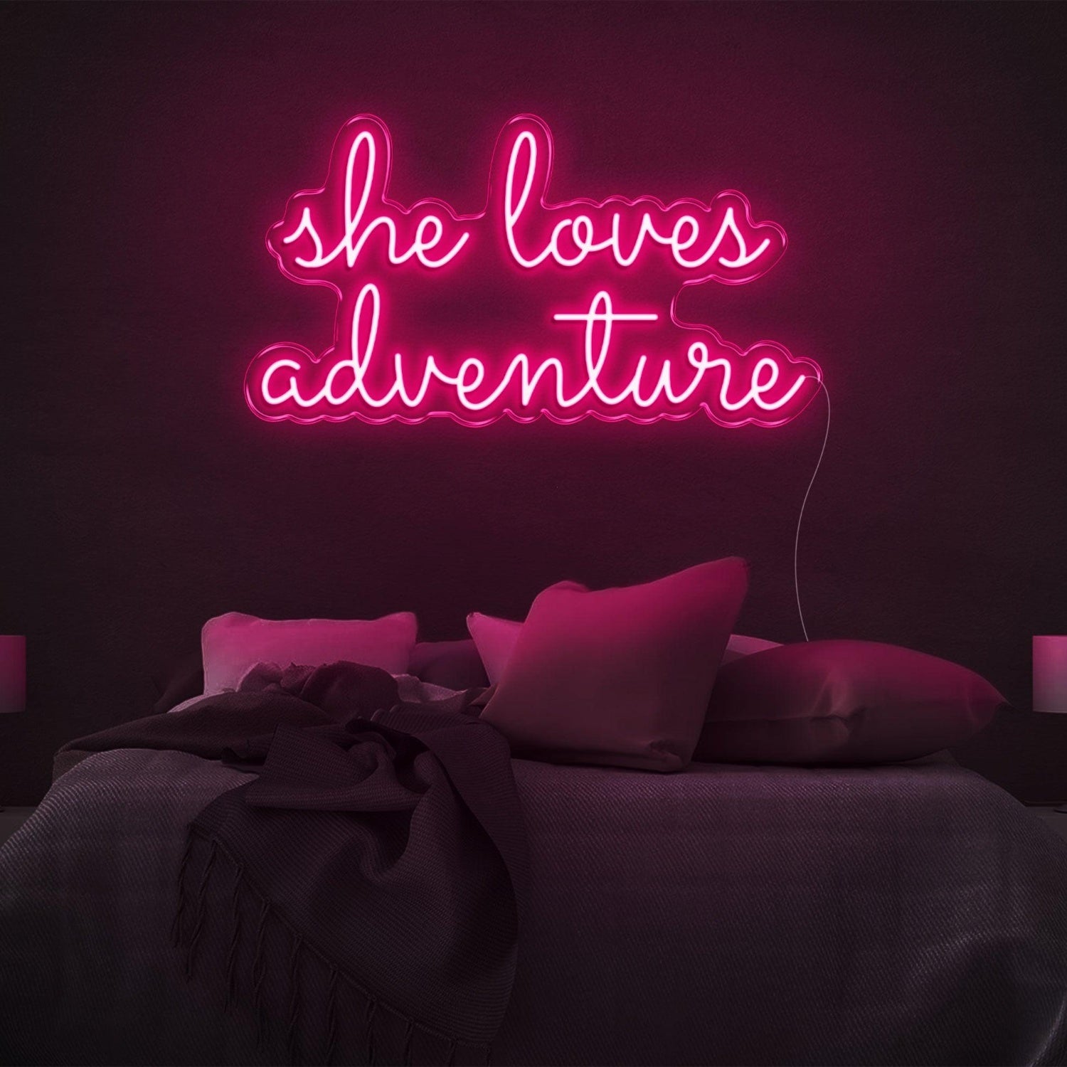 She Loves Adventure Bright Pink Led Neon Sign For Bedroom Wall Decor | Shineneon