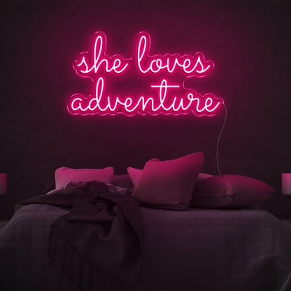 She Loves Adventure Bright Pink Led Neon Sign For Bedroom Wall Decor | Shineneon