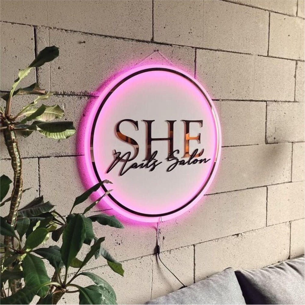 She Nails Salon With White Panel Acrylic Business Logo Sign - Shineneon