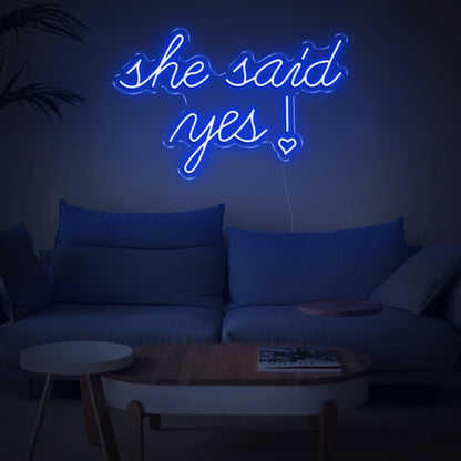 She Said Yes Blue Heart Led Neon Sign For Romantic Proposal Living Room Decor | Shineneon