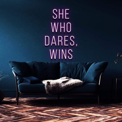 She Who Dares Wins Blue Led Neon Sign For Modern Home Decor | Shineneon
