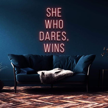She Who Dares Wins Blue Led Neon Sign For Modern Home Decor | Shineneon