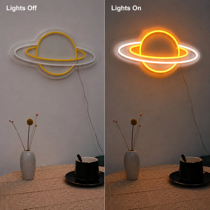 Shelf Saturn Neon Sign LED Neon Sign day and night comparison