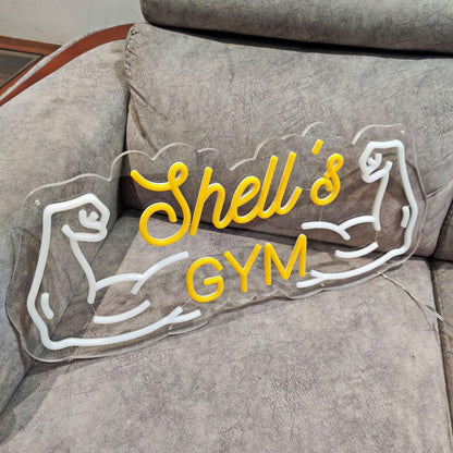 Shells Gym Yellow-White Muscle Arms Led Neon Sign For Gym Wall Decor | Shineneon