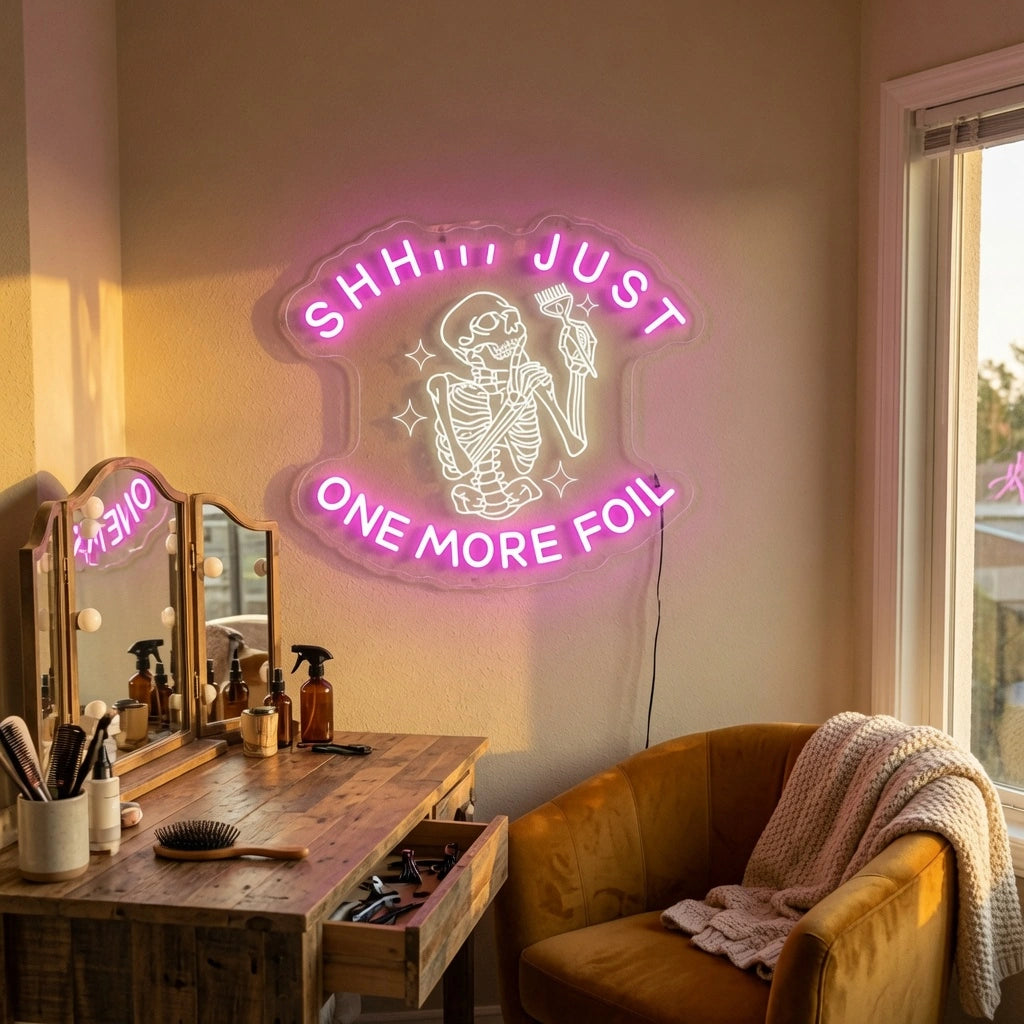 Shh Just One More Foil LED Neon Sign - 03 Real Lifestyle Scene