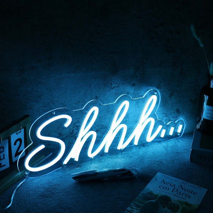 Shhh Blue Led Neon Sign Fquiet And Relaxation Spaces - Shineneon