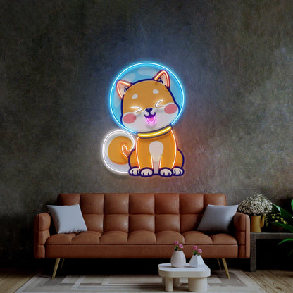 Shiba Astronaut Cartoon Dog Uv Printed Led Neon Sign For Living Room Wall Decor | Shineneon