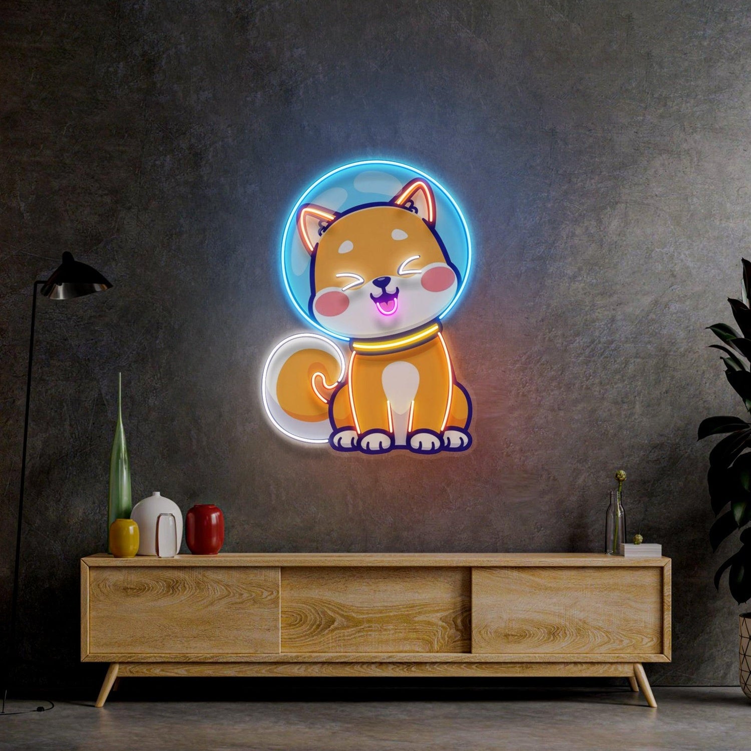 Shiba Astronaut Cartoon Dog Uv Printed Led Neon Sign For Living Room Wall Decor | Shineneon