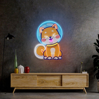 Shiba Astronaut Cartoon Dog Uv Printed Led Neon Sign For Living Room Wall Decor | Shineneon