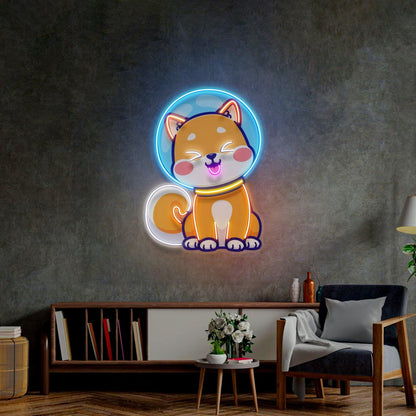Shiba Astronaut Cartoon Dog Uv Printed Led Neon Sign For Living Room Wall Decor | Shineneon