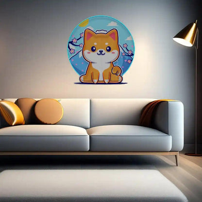 Shiba Mountain Cute Dog With Cherry Blossoms Led Neon Sign For Home Decor | Shineneon