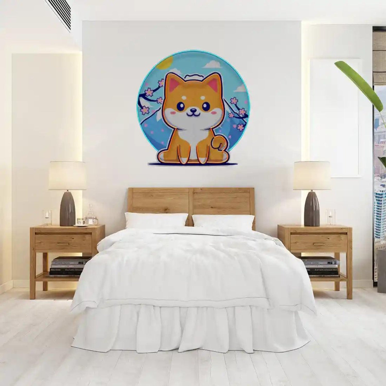 Shiba Mountain Cute Dog With Cherry Blossoms Led Neon Sign For Home Decor | Shineneon