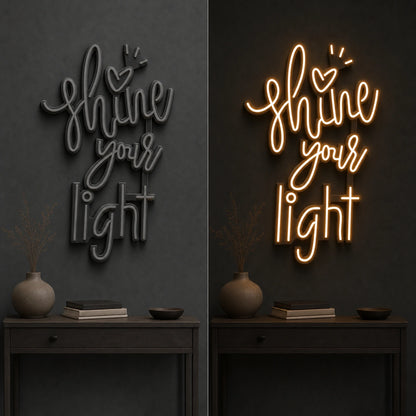 Shine Your Light LED Neon Sign Garage Man Cave Neon Sign day and night comparison