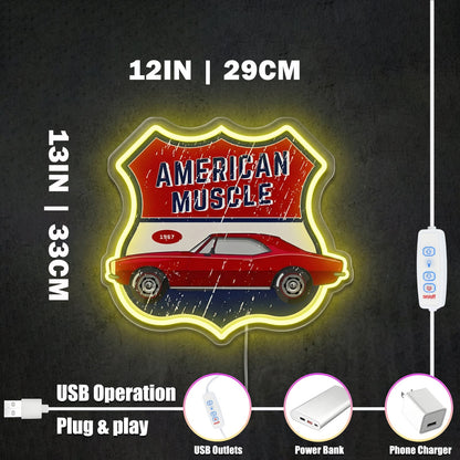 ShineNeon™ 1967 American Muscle Car LED Neon Sign - Retro Garage Wall Art USB Powered - Shineneon