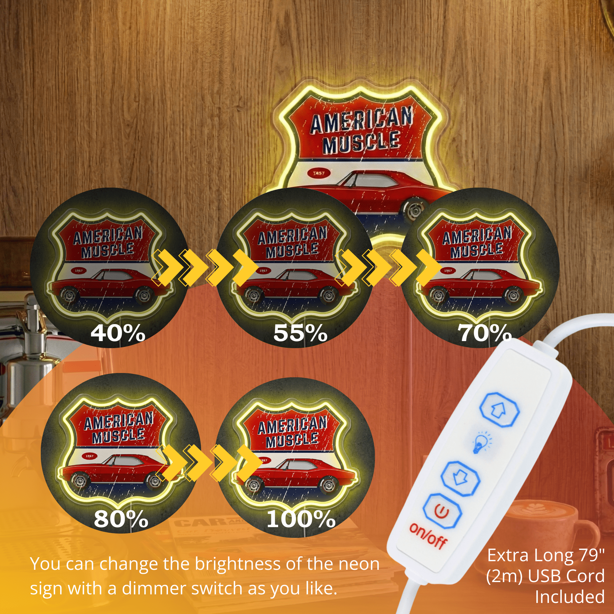 ShineNeon™ 1967 American Muscle Car LED Neon Sign - Retro Garage Wall Art USB Powered - Shineneon