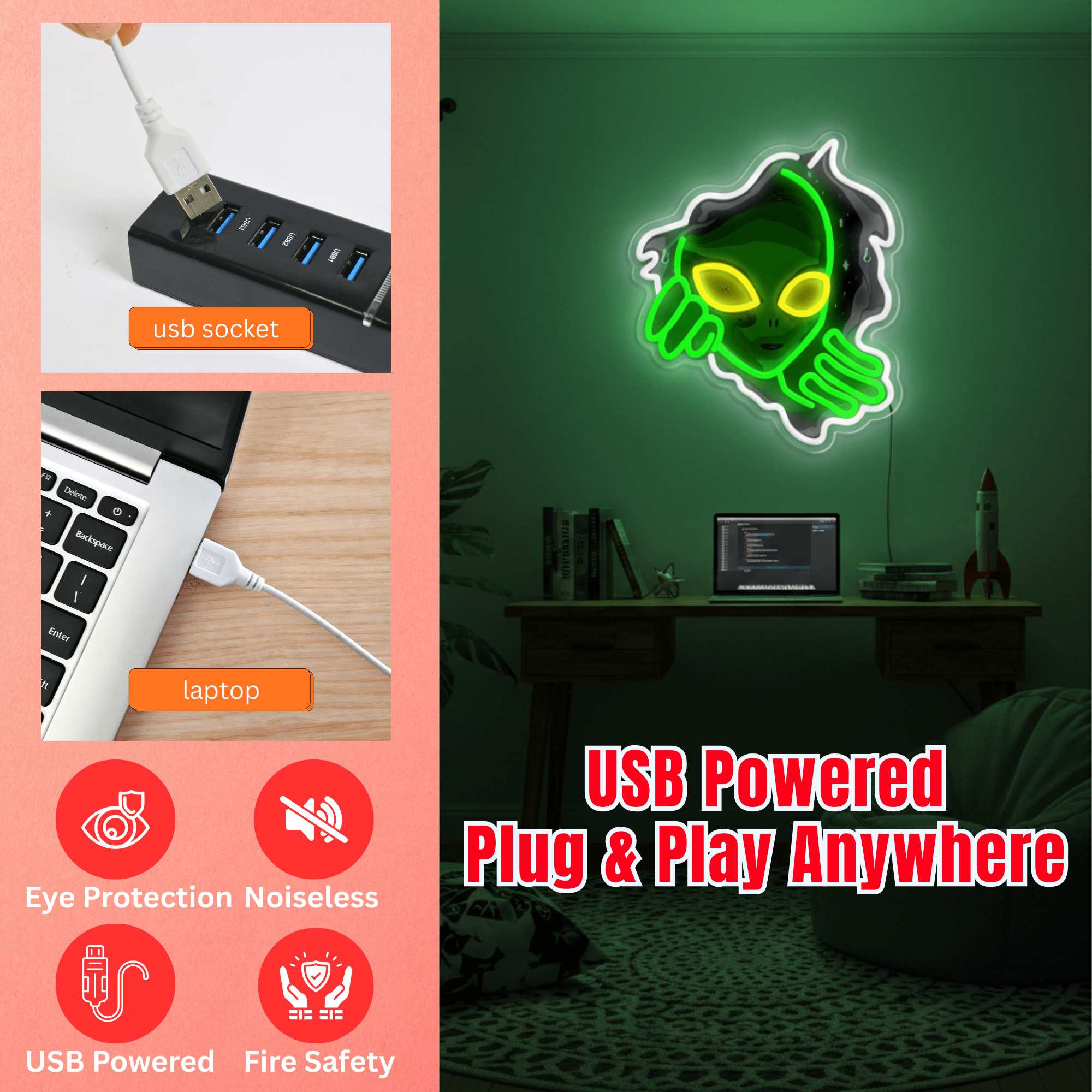 ShineNeon™ Alien LED Neon Sign - Galactic Green Neon Wall Decor for Man Cave & Gaming Room - Shineneon