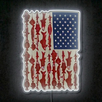 ShineNeon™ American Flag Fish Species Neon Sign Patriotic Angler Wall Art USB Powered - Shineneon