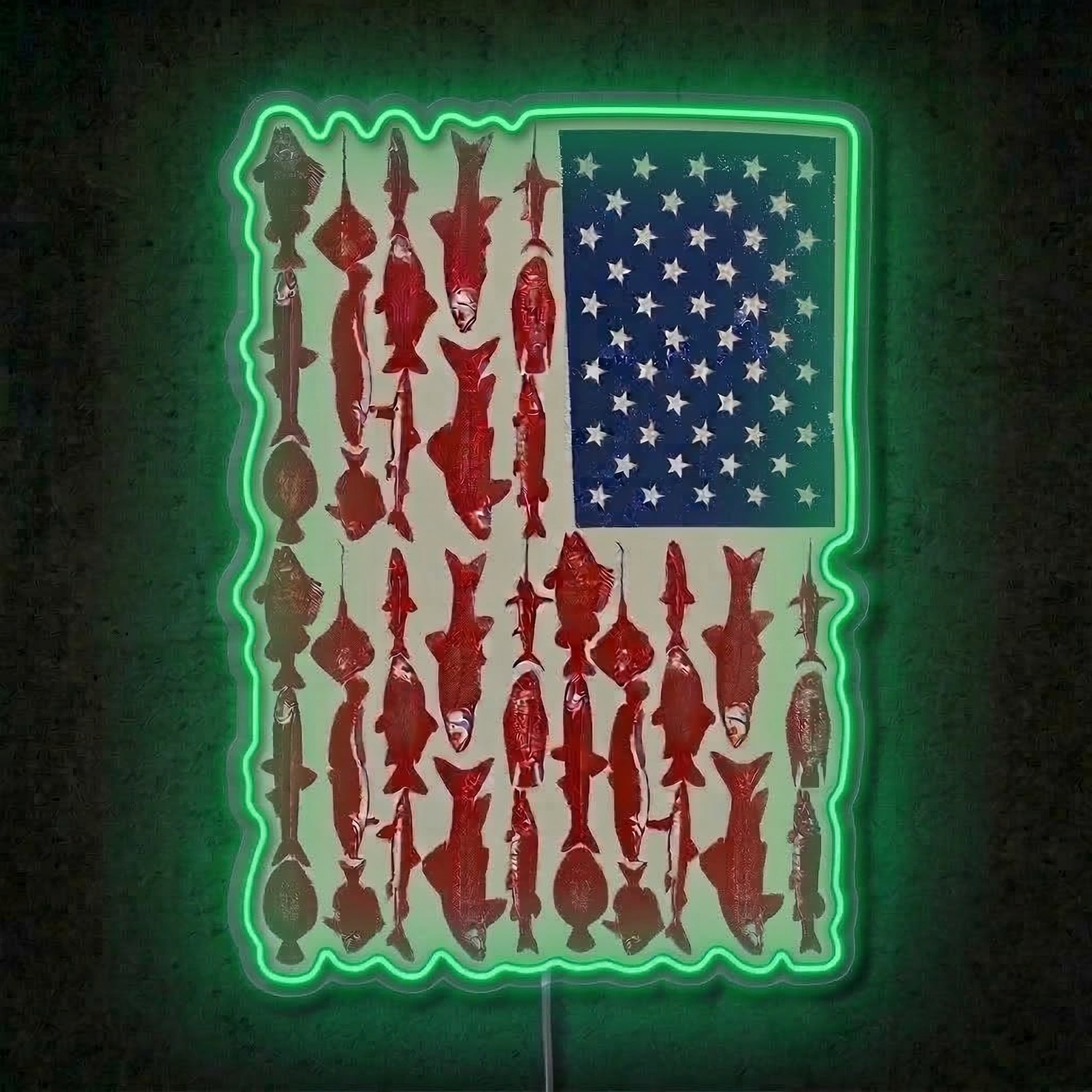 ShineNeon™ American Flag Fish Species Neon Sign Patriotic Angler Wall Art USB Powered - Shineneon