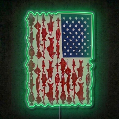 ShineNeon™ American Flag Fish Species Neon Sign Patriotic Angler Wall Art USB Powered - Shineneon
