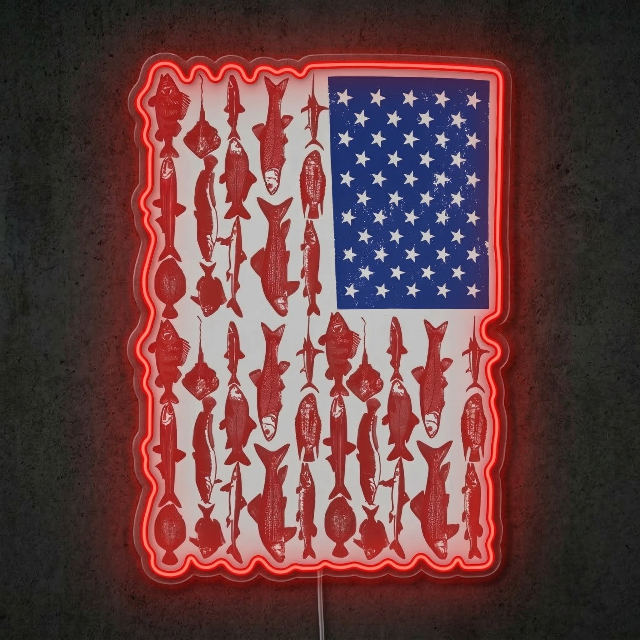 ShineNeon™ American Flag Fish Species Neon Sign Patriotic Angler Wall Art USB Powered - Shineneon
