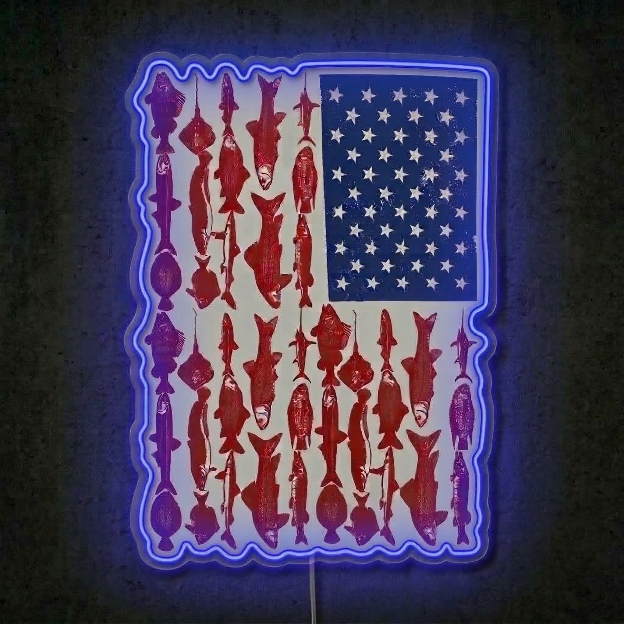 ShineNeon™ American Flag Fish Species Neon Sign Patriotic Angler Wall Art USB Powered - Shineneon