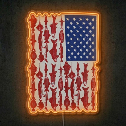 ShineNeon™ American Flag Fish Species Neon Sign Patriotic Angler Wall Art USB Powered - Shineneon