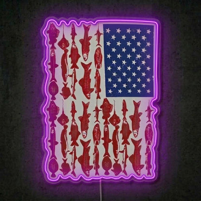 ShineNeon™ American Flag Fish Species Neon Sign Patriotic Angler Wall Art USB Powered - Shineneon