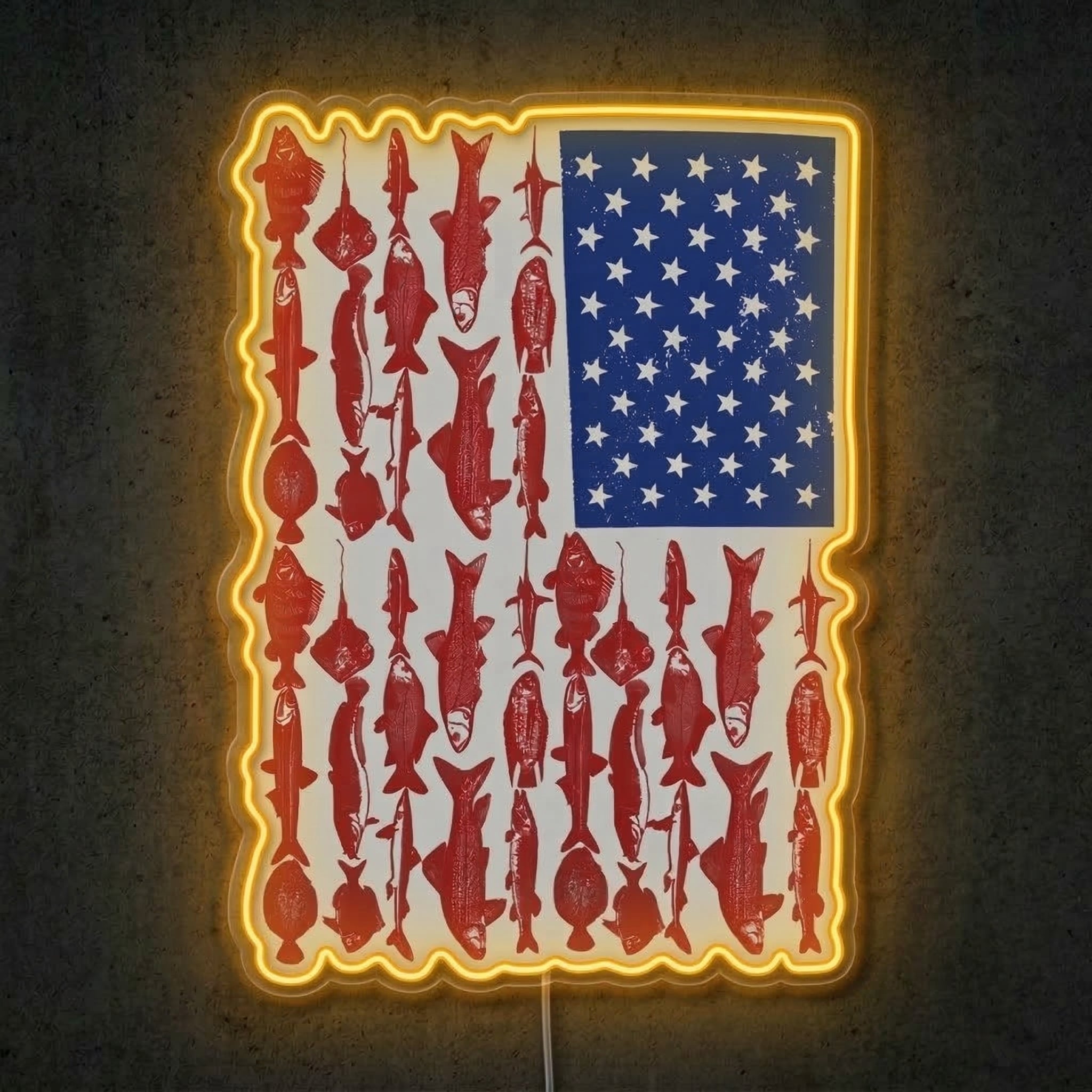 ShineNeon™ American Flag Fish Species Neon Sign Patriotic Angler Wall Art USB Powered - Shineneon