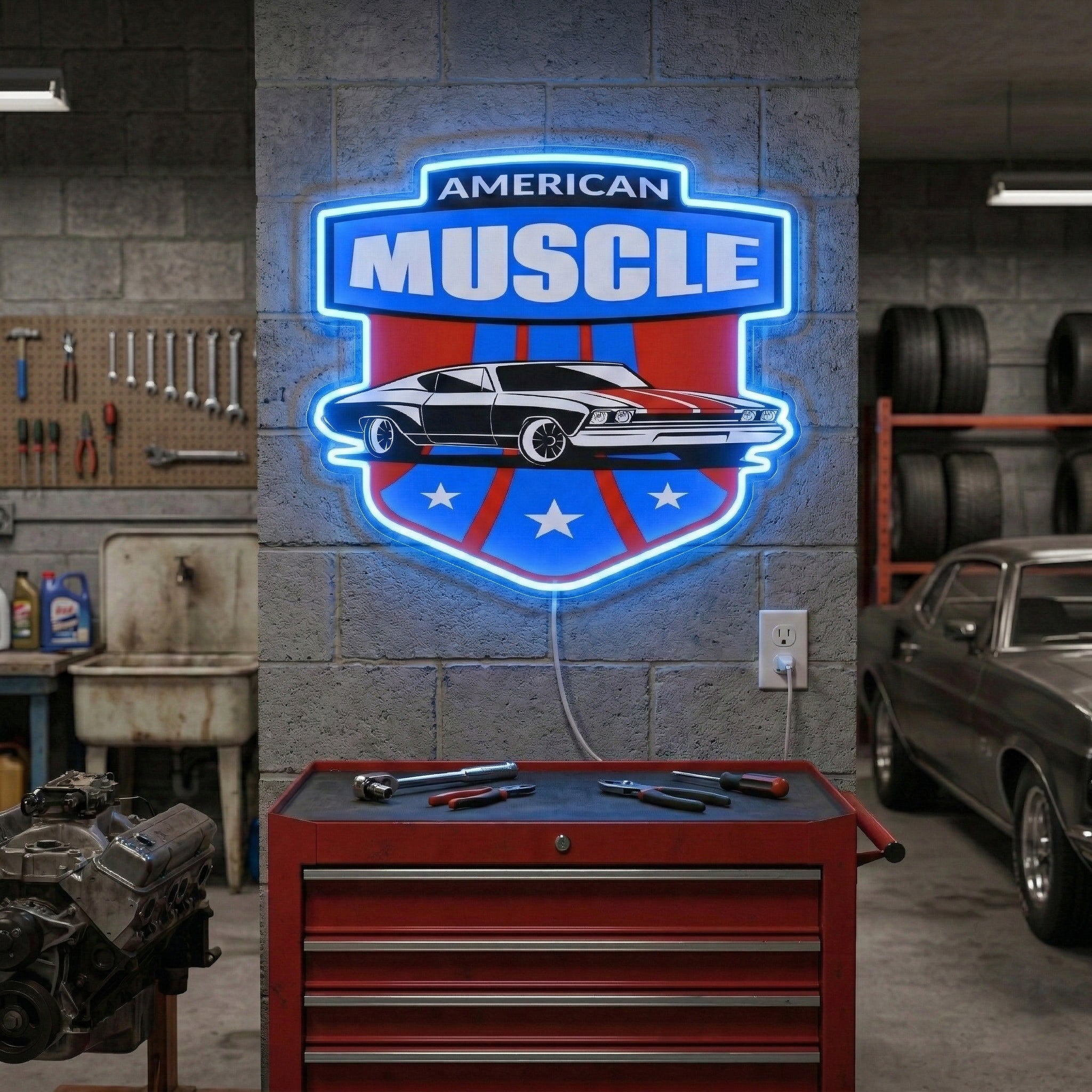 ShineNeon™ American Muscle Car LED Neon Sign Garage Wall Art USB Power - Shineneon