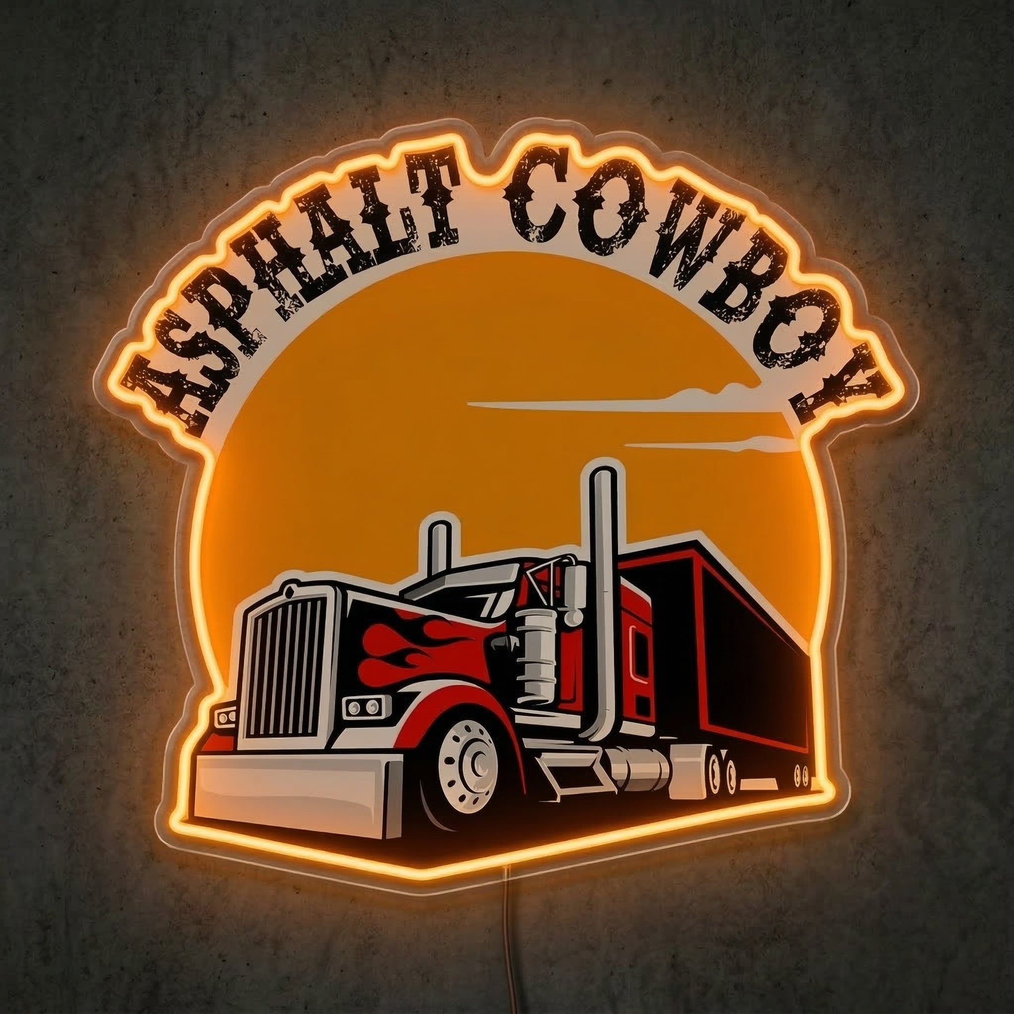 ShineNeon™ Asphalt Cowboy Semi Truck Neon Sign Big Rig Long Haul Decor USB Power Neon Sign - Shineneon