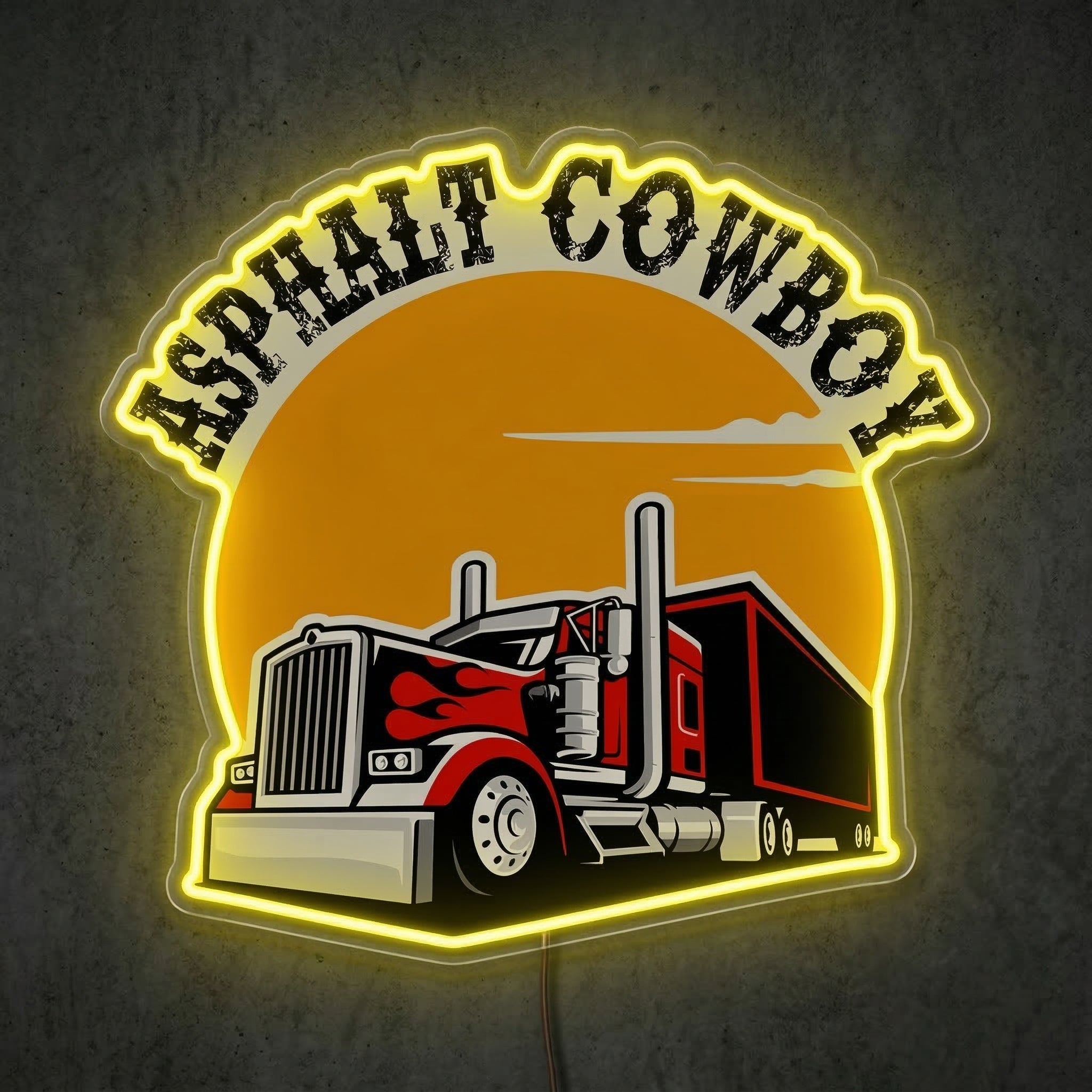 ShineNeon™ Asphalt Cowboy Semi Truck Neon Sign Big Rig Long Haul Decor USB Power Neon Sign - Shineneon