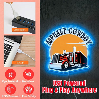 ShineNeon™ Asphalt Cowboy Semi Truck Neon Sign Big Rig Long Haul Decor USB Power Neon Sign - Shineneon
