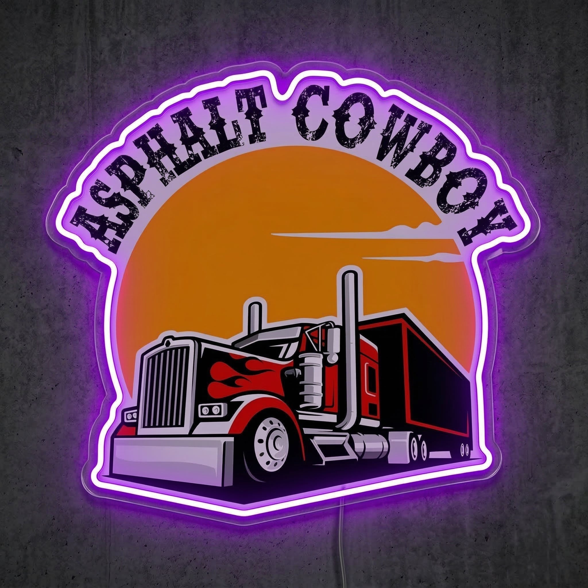 ShineNeon™ Asphalt Cowboy Semi Truck Neon Sign Big Rig Long Haul Decor USB Power Neon Sign - Shineneon