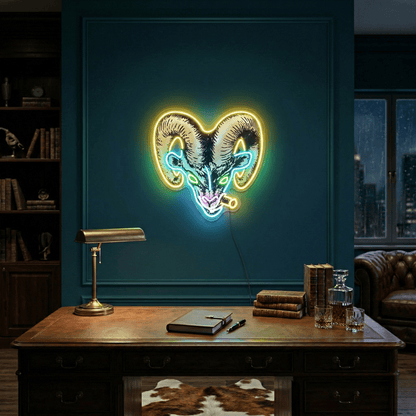 ShineNeon™ Badass Ram with Cigar LED Neon Sign - Gritty Neon Wall Art for Man Cave & Home Bar - Shineneon