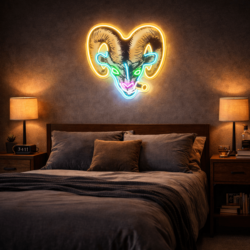 ShineNeon™ Badass Ram with Cigar LED Neon Sign - Gritty Neon Wall Art for Man Cave & Home Bar - Shineneon
