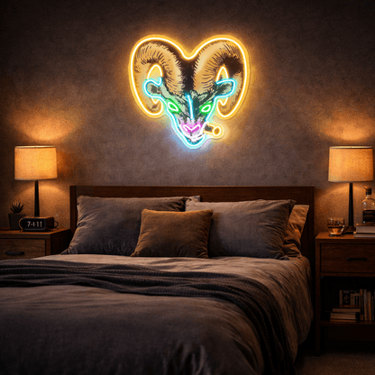 ShineNeon™ Badass Ram with Cigar LED Neon Sign - Gritty Neon Wall Art for Man Cave & Home Bar - Shineneon