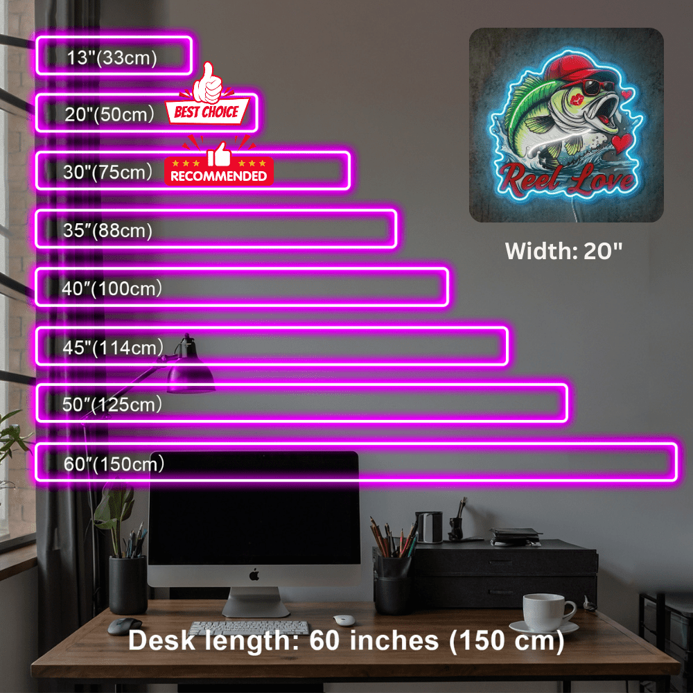 ShineNeon™ Bass Fishing Reel Love Neon Sign with Hearts Man Cave Wall Art USB Powered - Shineneon