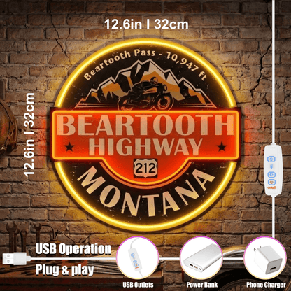 ShineNeon™ Beartooth Highway 212 Motorcycle Neon Sign - Retro Montana Garage & Man Cave Decor - Shineneon