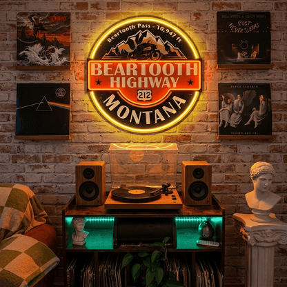 ShineNeon™ Beartooth Highway 212 Motorcycle Neon Sign - Retro Montana Garage & Man Cave Decor - Shineneon