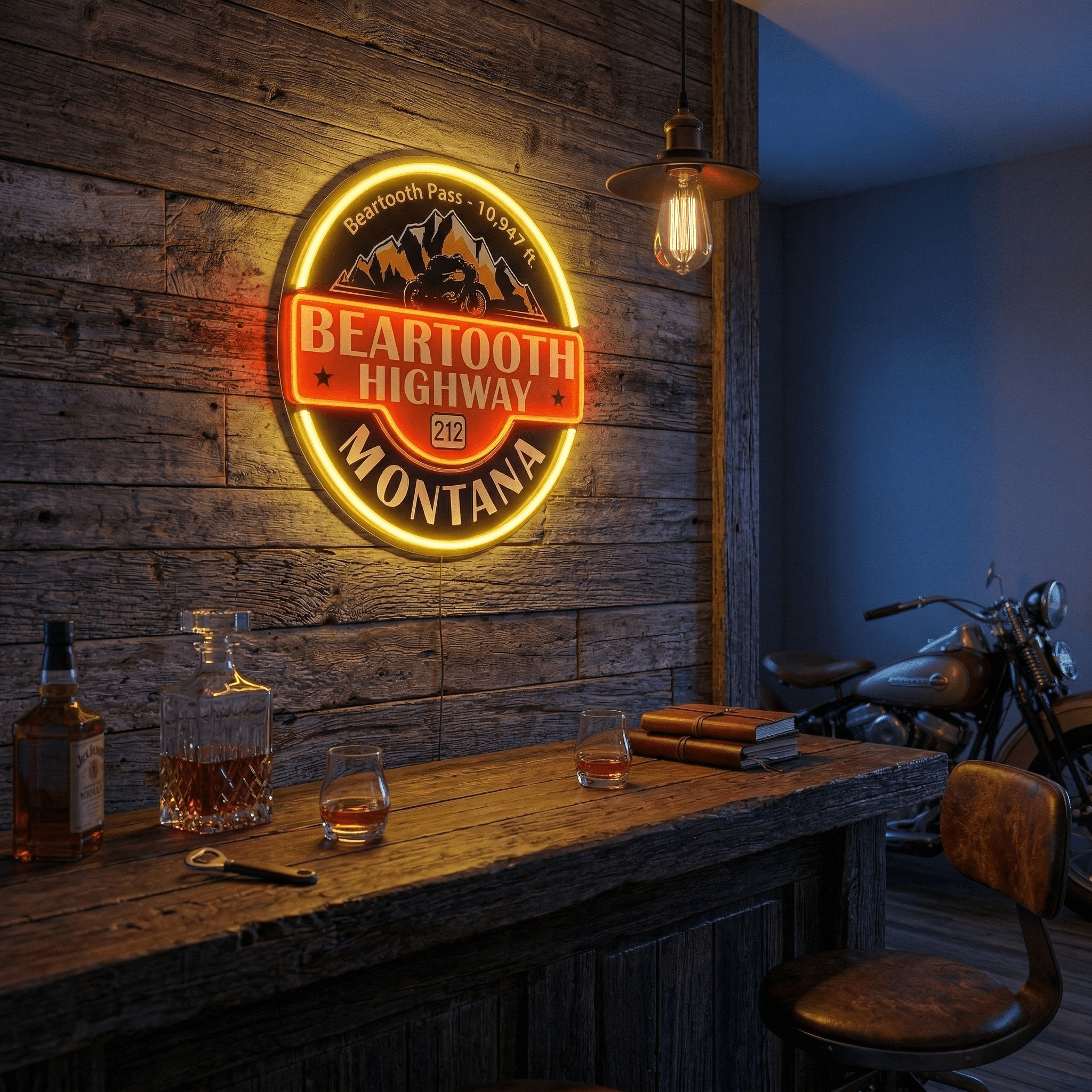 ShineNeon™ Beartooth Highway 212 Motorcycle Neon Sign - Retro Montana Garage & Man Cave Decor - Shineneon