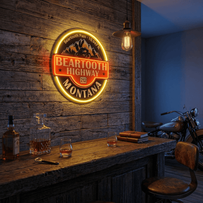 ShineNeon™ Beartooth Highway 212 Motorcycle Neon Sign - Retro Montana Garage & Man Cave Decor - Shineneon